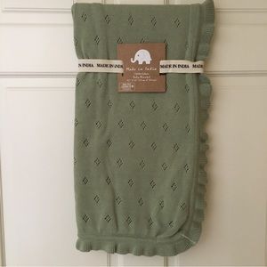 NEW Baby Blanket Cotton Pointelle Knit Green Ruffle Edge Gift | Made in India